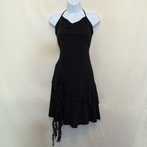E-133 Rag Black Sleeveless Halter‎ Style Top Ruffle MIDI Dress Size M